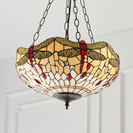 Endon 70759 - Taklampa med kedja Tiffany DRAGONFLY 3xE27/60W/230V Ø 41 cm