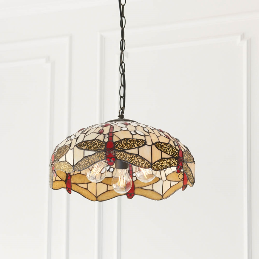 Endon 70824 - Ljuskrona med kedja Tiffany DRAGONFLY 3xE27/60W/230V Ø 41 cm