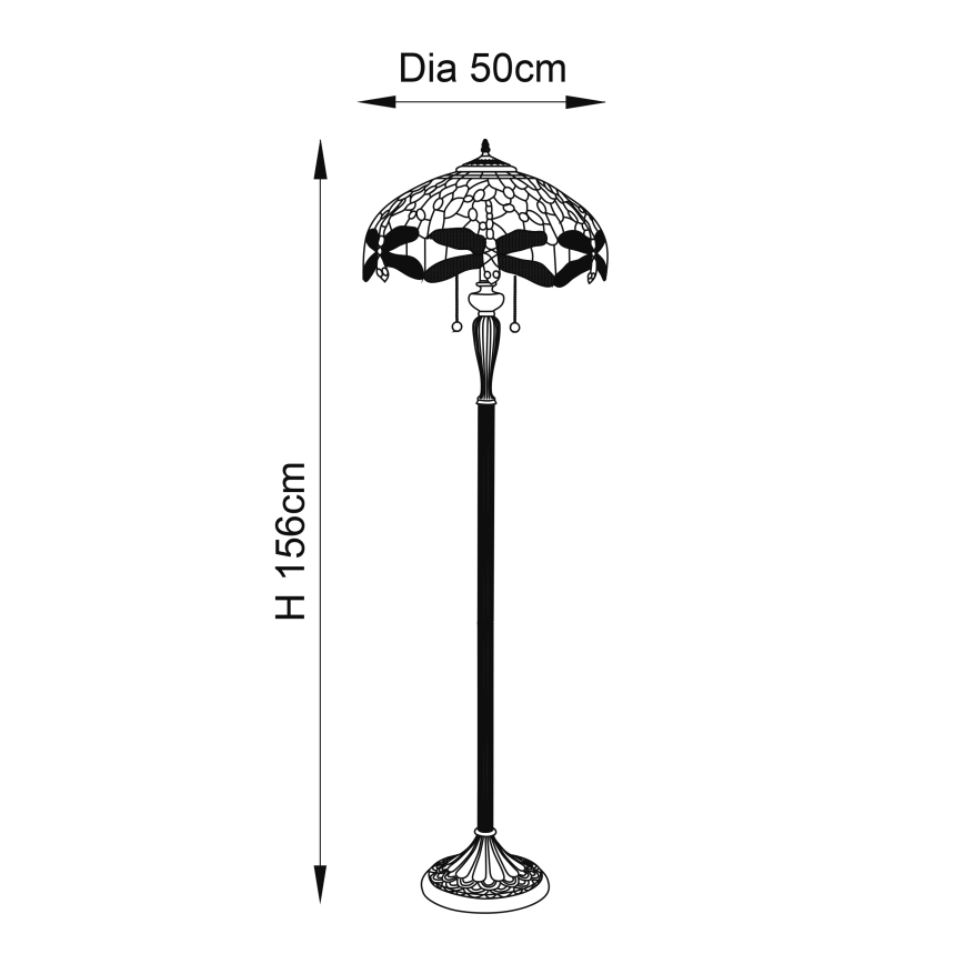 Endon 70940 - Golvlampa Tiffany DRAGONFLY 2xE27/60W/230V Ø 50 cm