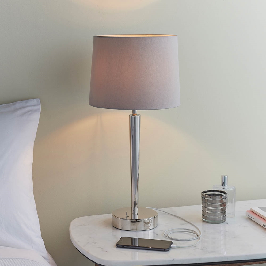 Endon 72175 - Bordslampa med USB-port SYON 1xE14/40W/230V blank krom/beige