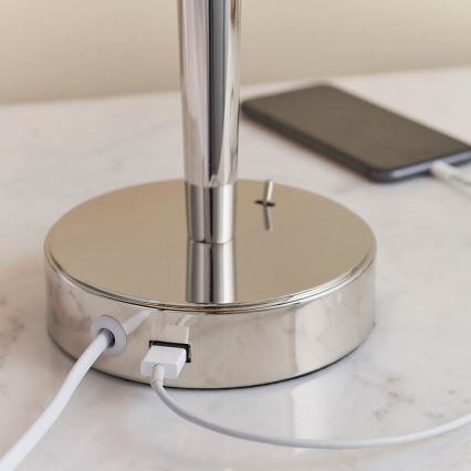Endon 72175 - Bordslampa med USB-port SYON 1xE14/40W/230V blank krom/beige