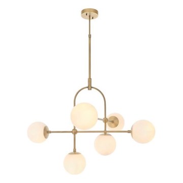 Endon 90842 - Taklampa med stång ONTARIO 6xE14/7W/230V mässing/vit