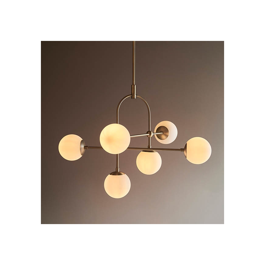 Endon 90842 - Taklampa med stång ONTARIO 6xE14/7W/230V mässing/vit
