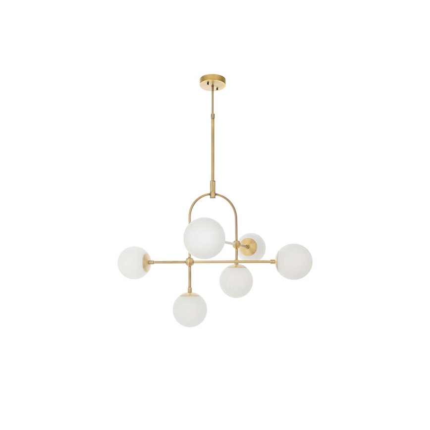 Endon 90842 - Taklampa med stång ONTARIO 6xE14/7W/230V mässing/vit