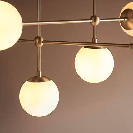 Endon 90842 - Taklampa med stång ONTARIO 6xE14/7W/230V mässing/vit