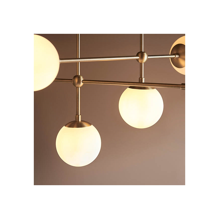 Endon 90842 - Taklampa med stång ONTARIO 6xE14/7W/230V mässing/vit