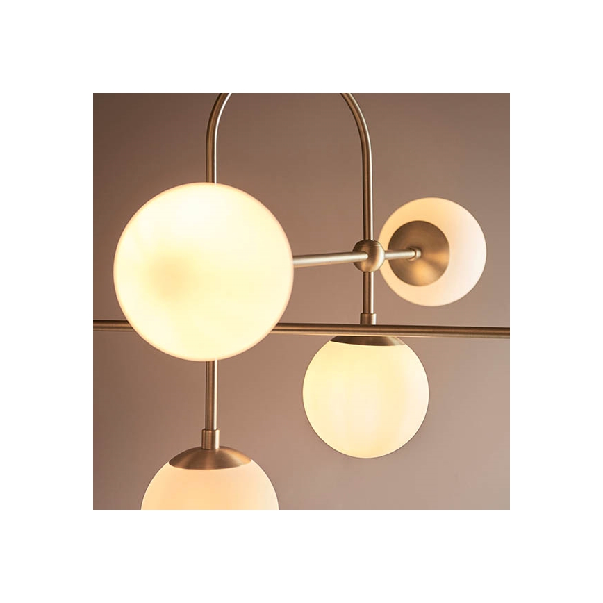 Endon 90842 - Taklampa med stång ONTARIO 6xE14/7W/230V mässing/vit