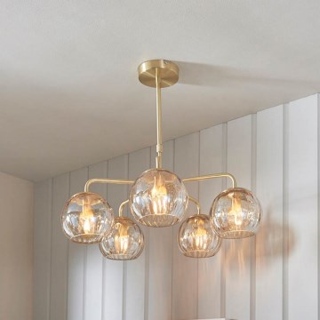Endon 91969 - Taklampa med stång DIMPLE 5xE14/25W/230V guld
