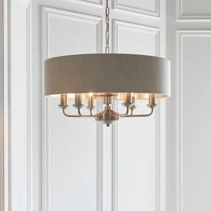 Endon 94357 - Ljuskrona med kedja HIGHCLERE 6xE14/40W/230V Ø 55 cm beige/mattkrom
