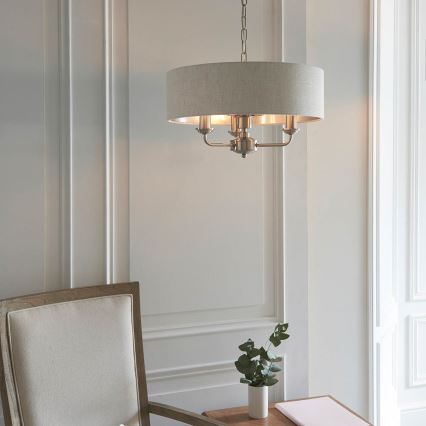 Endon 94361 - Ljuskrona på kedja HIGHCLERE 3xE14/40W/230V beige/matt krom diameter 45 cm