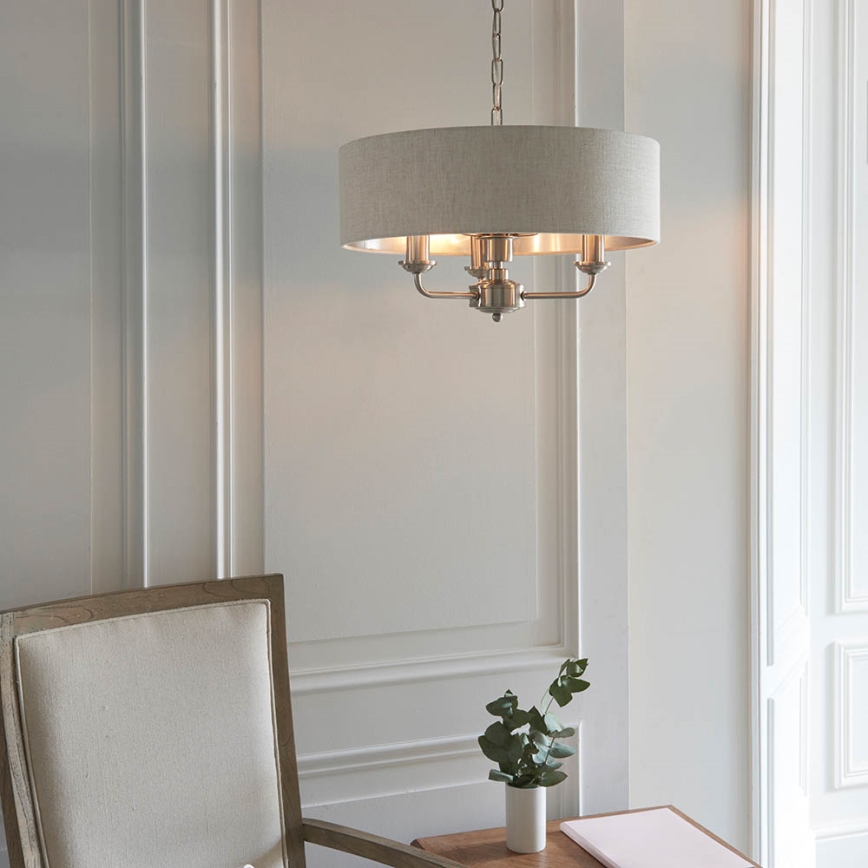 Endon 94361 - Ljuskrona på kedja HIGHCLERE 3xE14/40W/230V beige/matt krom diameter 45 cm
