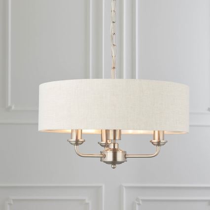 Endon 94361 - Ljuskrona på kedja HIGHCLERE 3xE14/40W/230V beige/matt krom diameter 45 cm