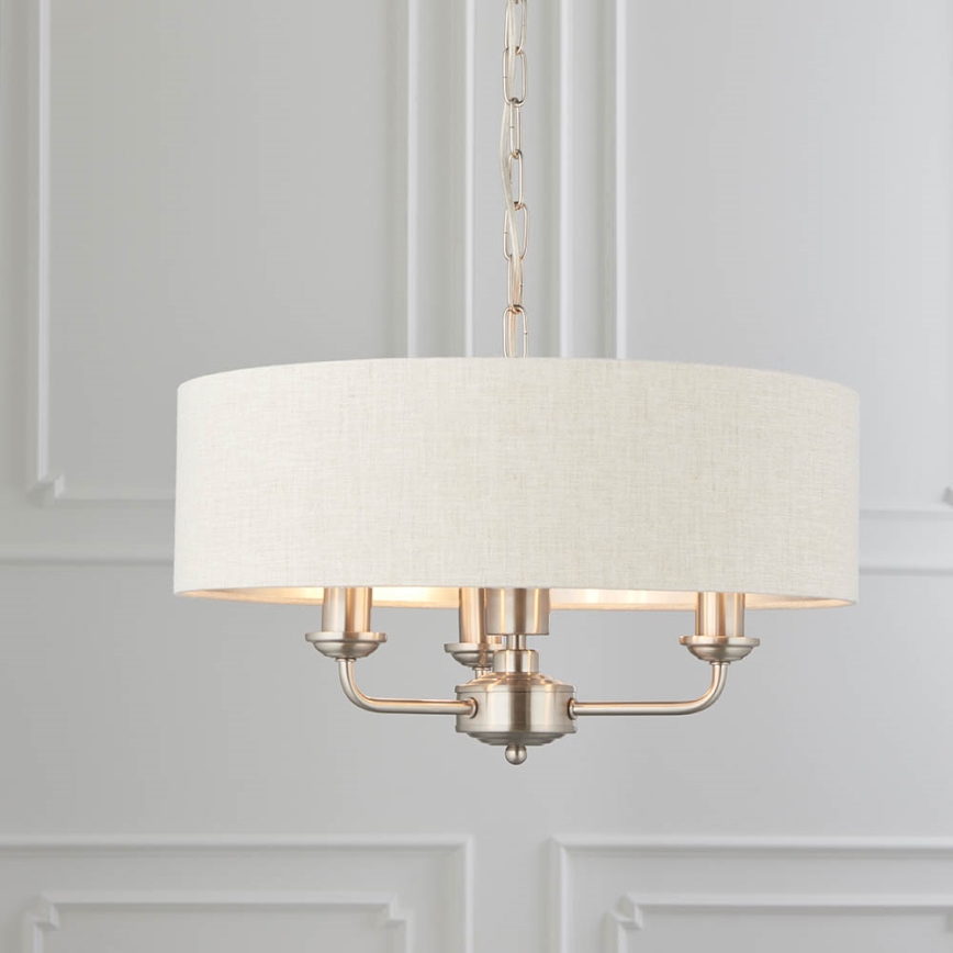 Endon 94361 - Ljuskrona på kedja HIGHCLERE 3xE14/40W/230V beige/matt krom diameter 45 cm