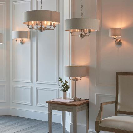Endon 94361 - Ljuskrona på kedja HIGHCLERE 3xE14/40W/230V beige/matt krom diameter 45 cm