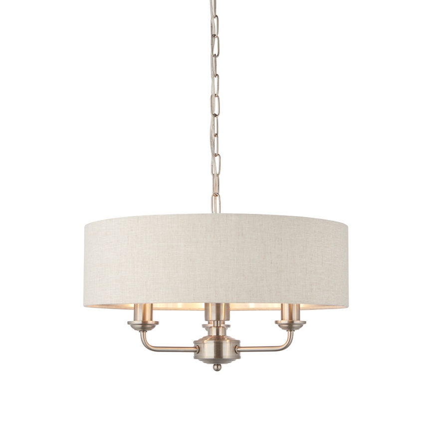 Endon 94361 - Ljuskrona på kedja HIGHCLERE 3xE14/40W/230V beige/matt krom diameter 45 cm