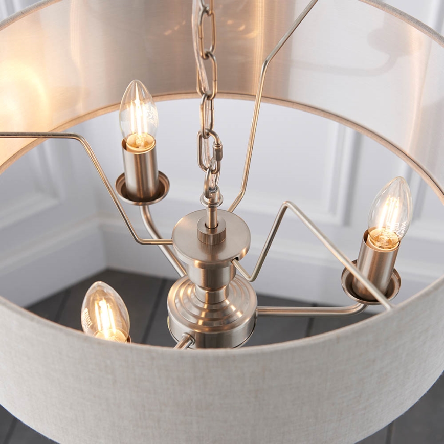 Endon 94361 - Ljuskrona på kedja HIGHCLERE 3xE14/40W/230V beige/matt krom diameter 45 cm