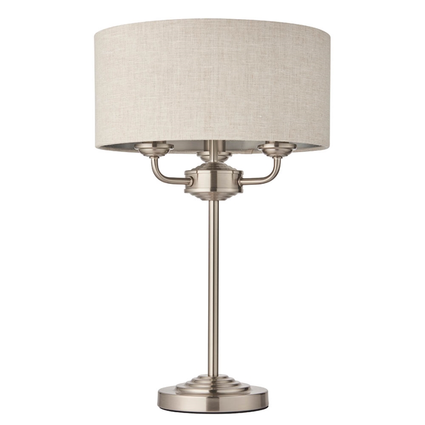 Endon 94369 - Bordslampa HIGHCLERE 3xE14/18W/230V beige/matt krom diameter 32 cm