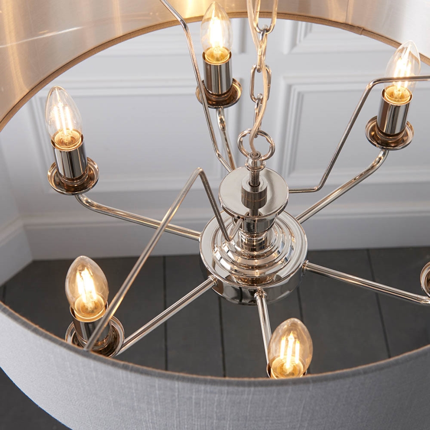 Endon 94373 - Ljuskrona på kedja HIGHCLERE 6xE14/40W/230V grå/skinande krom diameter 35 cm