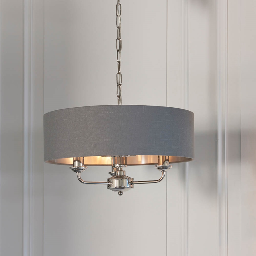 Endon 94377 - Ljuskrona på kedja HIGHCLERE 3xE14/40W/230V grå/skinande krom diameter 45 cm