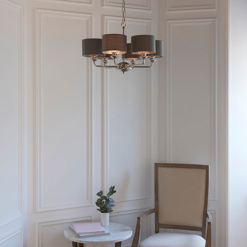 Endon 94381 - Ljuskrona på kedja HIGHCLERE 6xE14/28W/230V grå/skinande krom