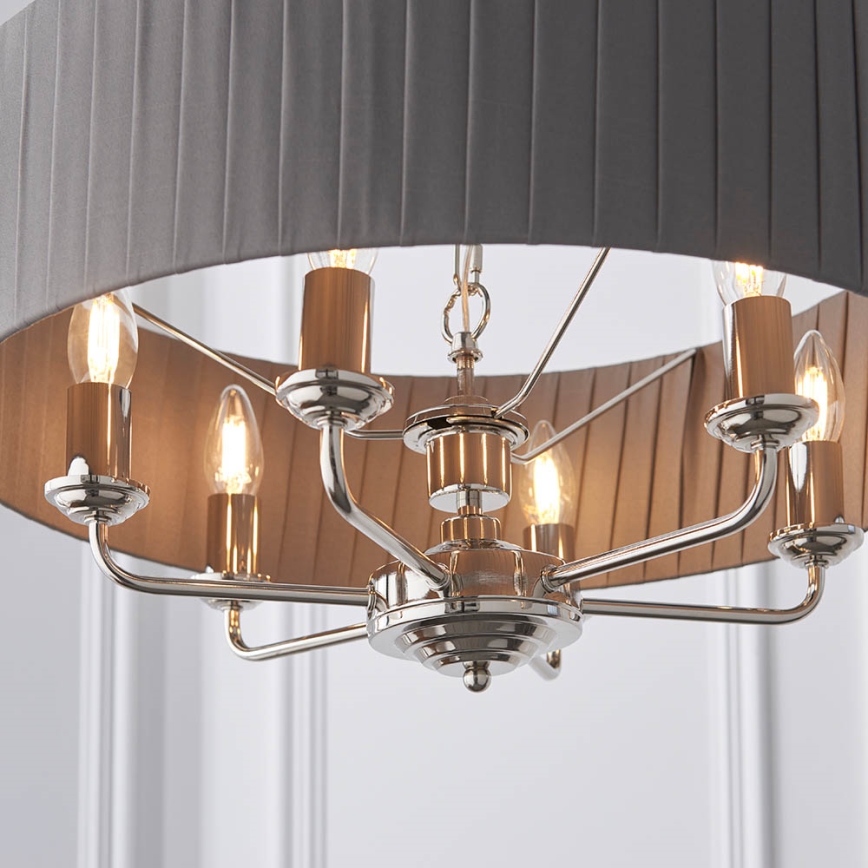 Endon 94397 - Ljuskrona på kedja HIGHCLERE 6xE14/40W/230V grå/skinande krom diameter 35 cm