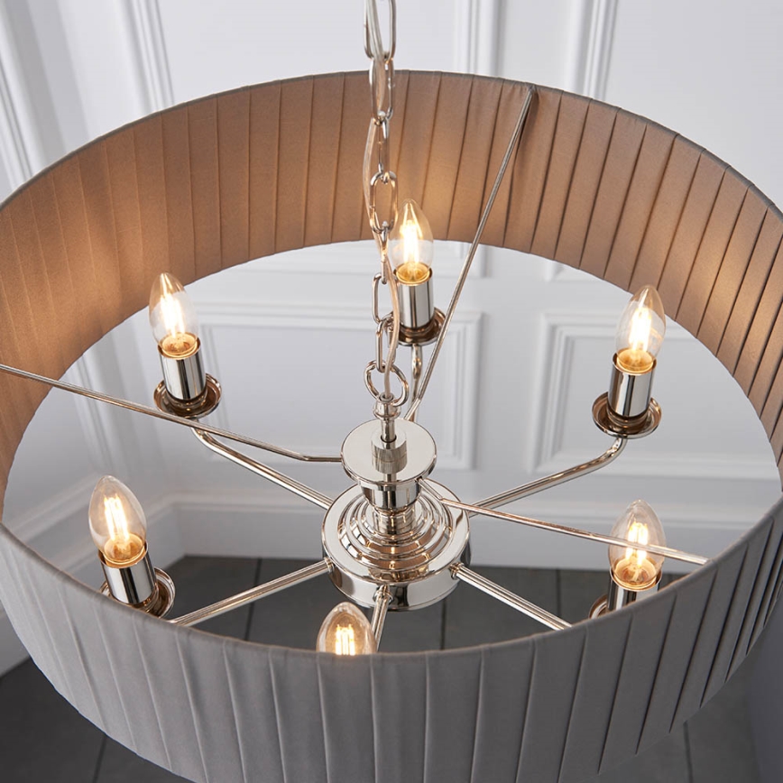 Endon 94397 - Ljuskrona på kedja HIGHCLERE 6xE14/40W/230V grå/skinande krom diameter 35 cm