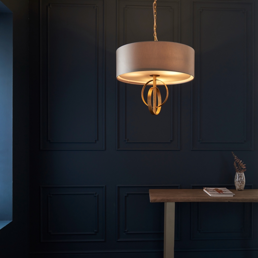 Endon 95212 - Taklampa med kedja 3xE27/10W/230V, Ø 60 cm, grå/mässing