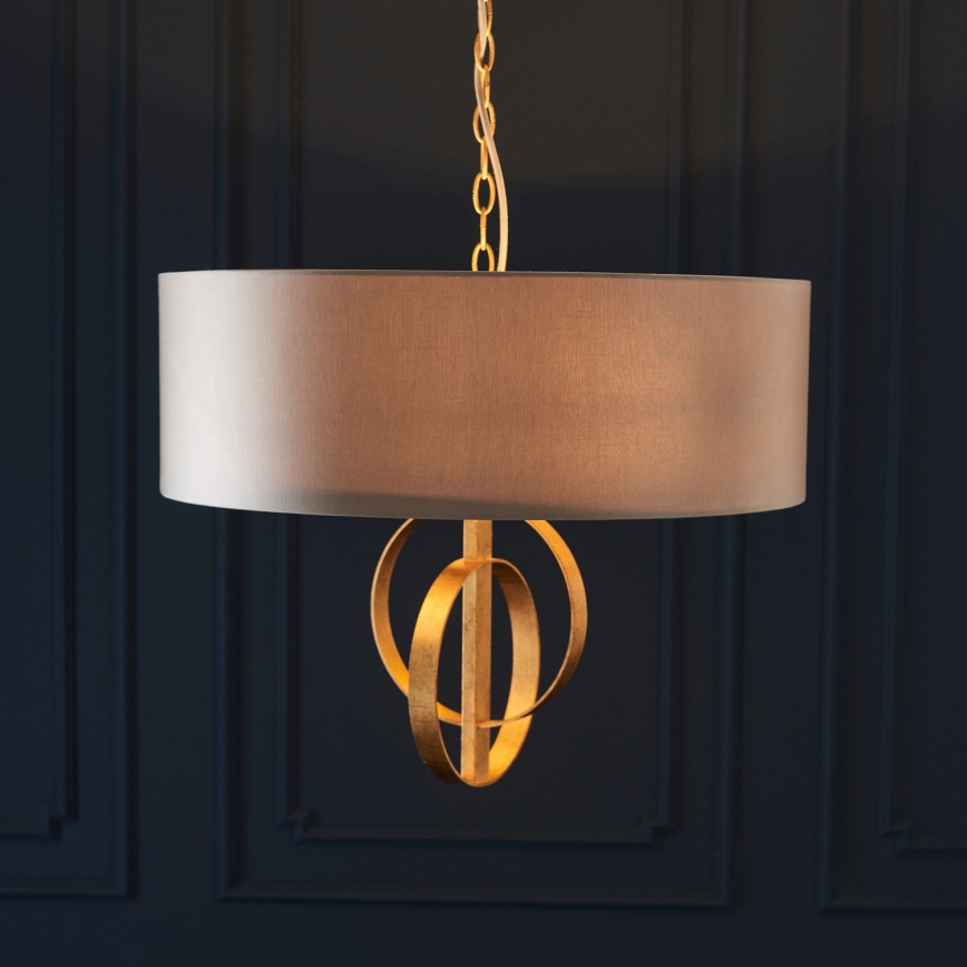 Endon 95212 - Taklampa med kedja 3xE27/10W/230V, Ø 60 cm, grå/mässing