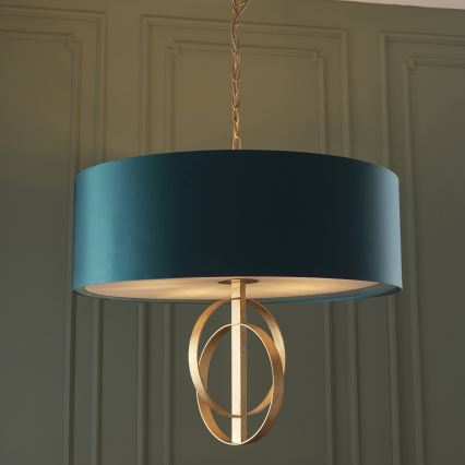 Endon 95219 - Ljuskrona med kedja 5xE27/10W/230V Ø 70 cm blå/mässing