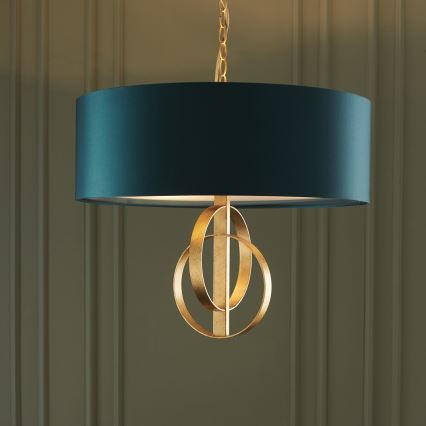Endon 95220 - Ljuskrona med kedja 3xE27/10W/230V Ø 60 cm blå/mässing