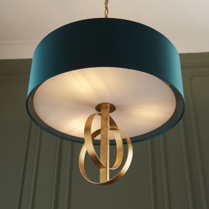 Endon 95220 - Ljuskrona med kedja 3xE27/10W/230V Ø 60 cm blå/mässing