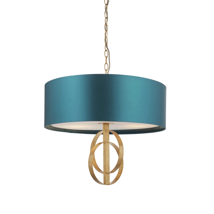 Endon 95220 - Ljuskrona med kedja 3xE27/10W/230V Ø 60 cm blå/mässing