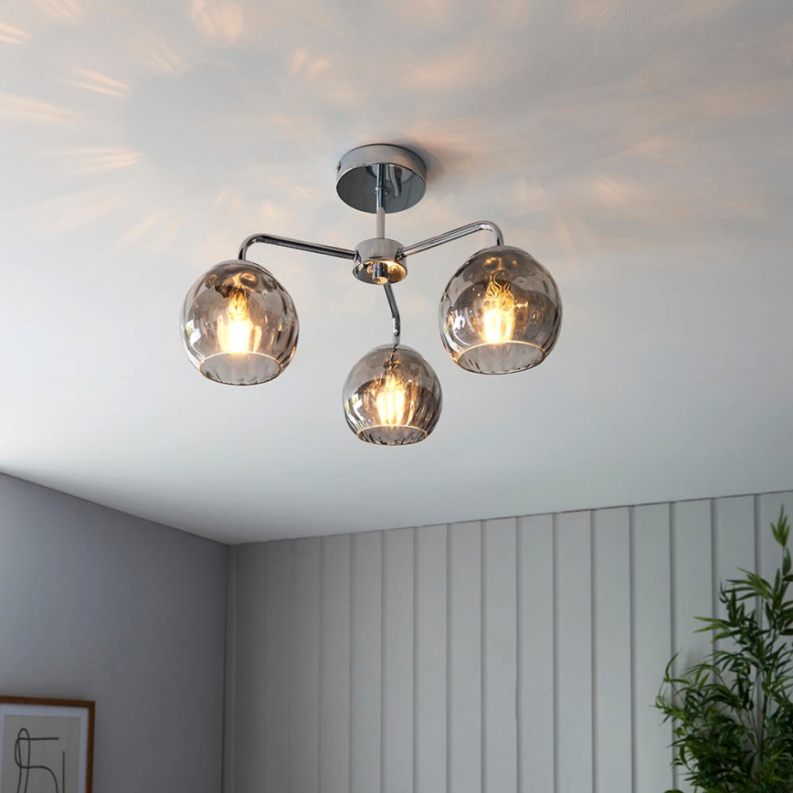 Endon 97971 - Ytmonterad taklampa DIMPLE 3xE14/25W/230V blank krom/rökgrå