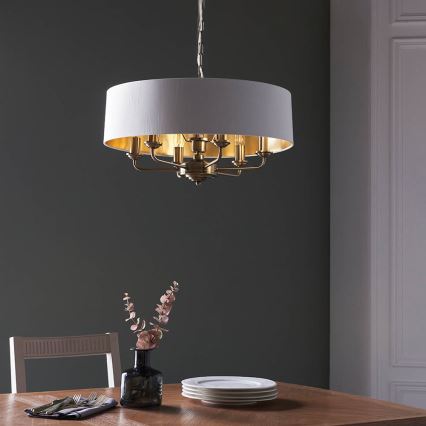Endon 98933 - Ljuskrona på kedja HIGHCLERE 6xE14/40W/230V vit/mässing diameter 55 cm