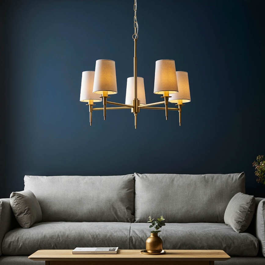 Endon 99458 - Ljuskrona på kedja 5xE14/6W/230V guld/vit