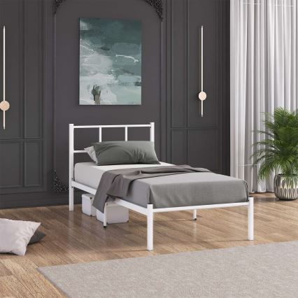 Enkelsäng i metall ROVAN 90x200 cm, vit, maxbelastning 120 kg