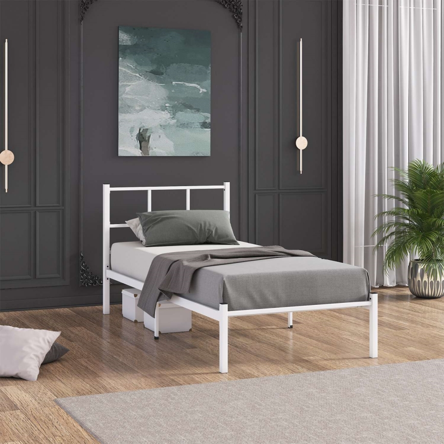 Enkelsäng i metall ROVAN 90x200 cm, vit, maxbelastning 120 kg