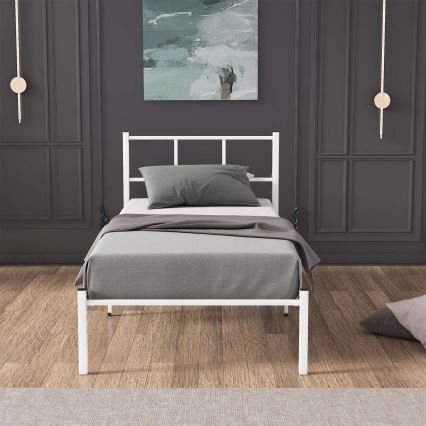 Enkelsäng i metall ROVAN 90x200 cm, vit, maxbelastning 120 kg