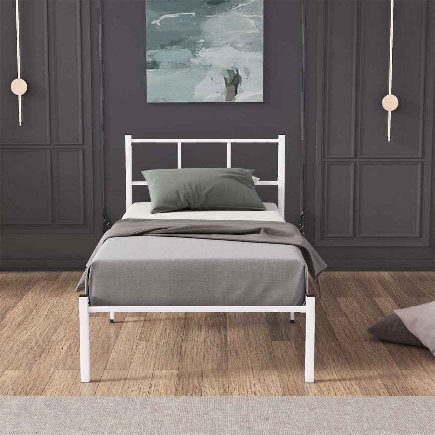 Enkelsäng i metall ROVAN 90x200 cm, vit, maxbelastning 120 kg