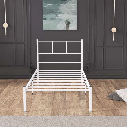 Enkelsäng i metall ROVAN 90x200 cm, vit, maxbelastning 120 kg