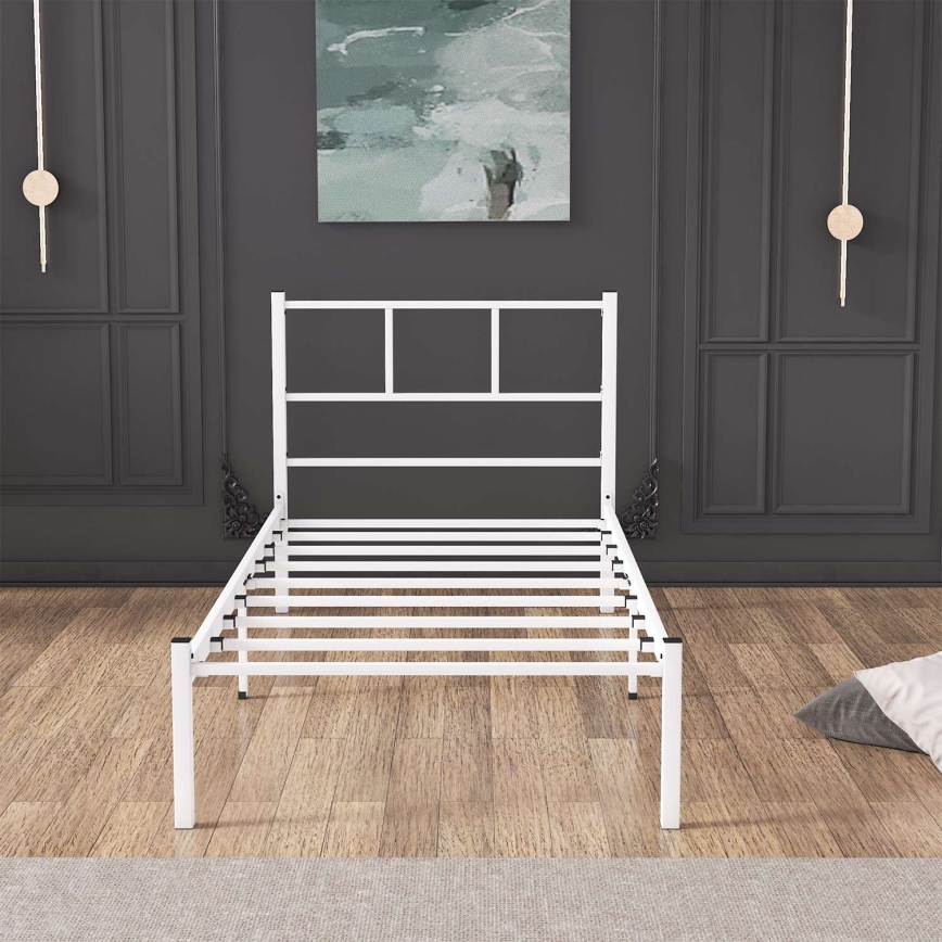 Enkelsäng i metall ROVAN 90x200 cm, vit, maxbelastning 120 kg