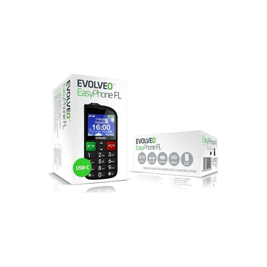 Evolveo - EasyPhone FL, mobiltelefon för seniorer, svart