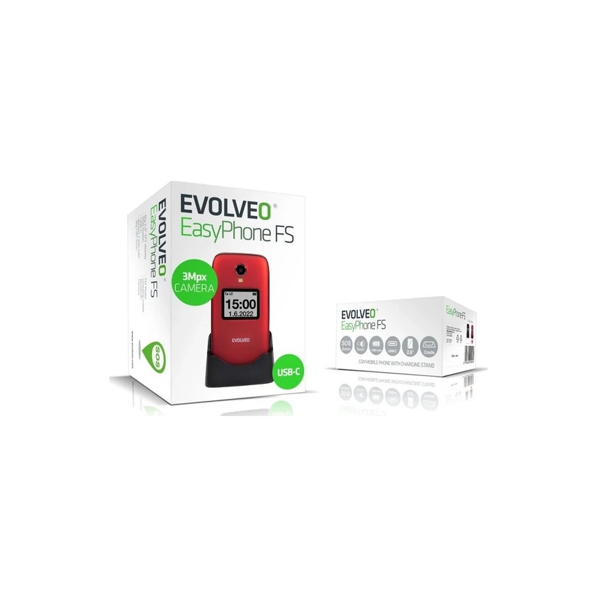 Evolveo - EasyPhone FS uppfällbar mobiltelefon för äldre 2.8 röd