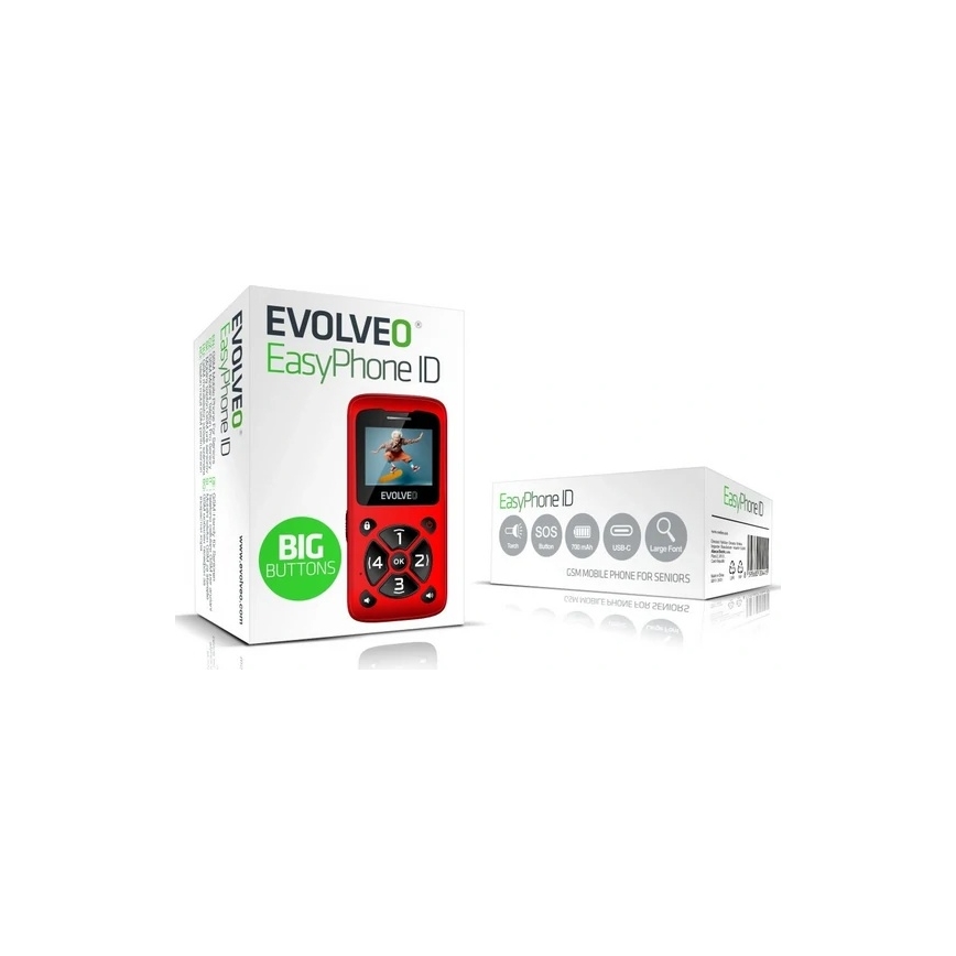 Evolveo - EasyPhone ID mobiltelefon för seniorer röd