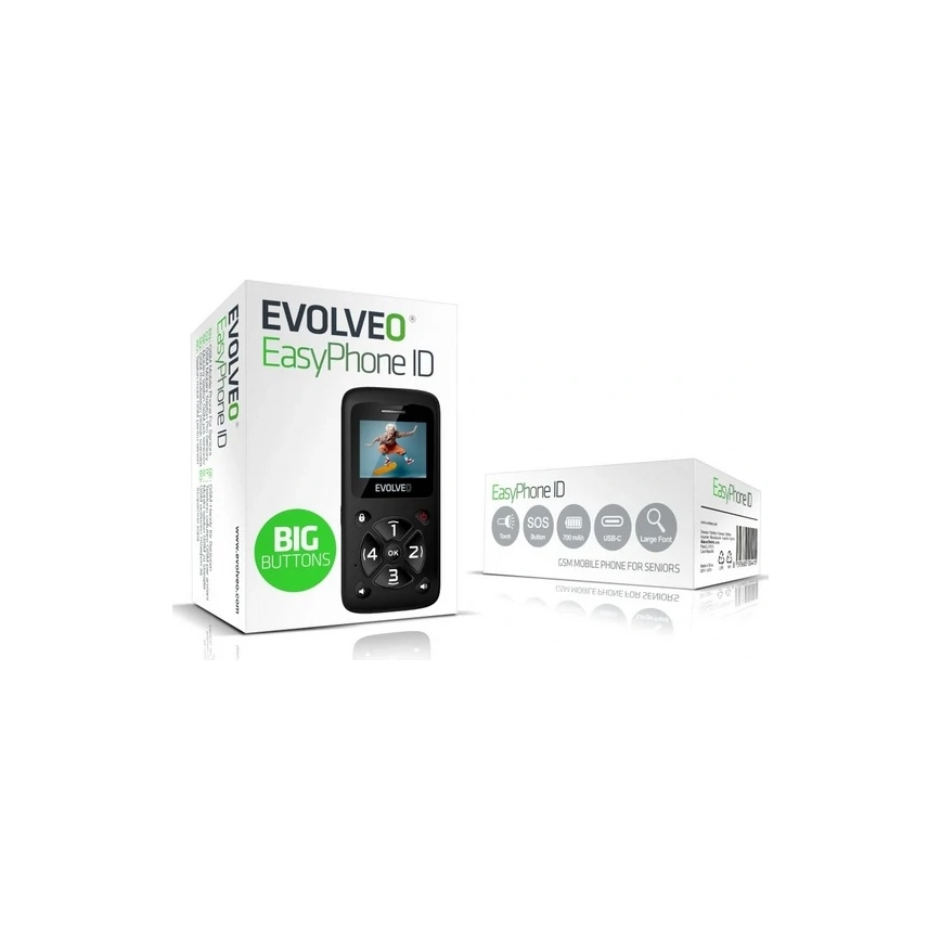 Evolveo - EasyPhone ID, mobiltelefon för seniorer, svart