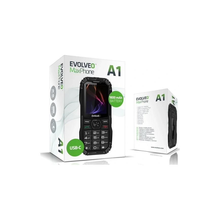 Evolveo - MaxPhone A1 knapptelefon med dubbel-SIM, svart