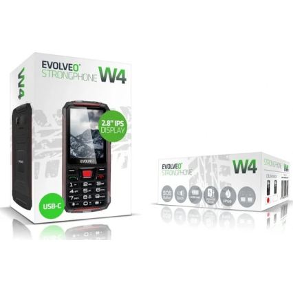Evolveo - StrongPhone W4, vattentät Dual SIM-telefon svart/röd