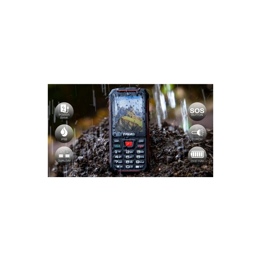 Evolveo - StrongPhone W4, vattentät Dual SIM-telefon svart/röd