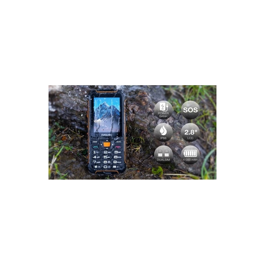 Evolveo - StrongPhone Z6, vattentät Dual-SIM-telefon svart/orange