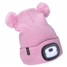 Extol - Hatt med pannlampa och USB-laddning 250 mAh rosa med pompoms storlek barn
